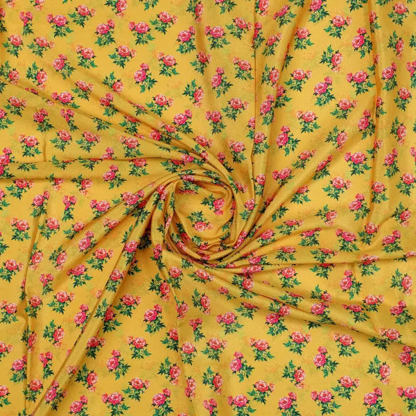 Pink Tiny Flower With Yellow Digital Printed Fabric - Crepe – cr 0 ta05637 110 pink tiny flower with yellow digital printed fabric crepe 1