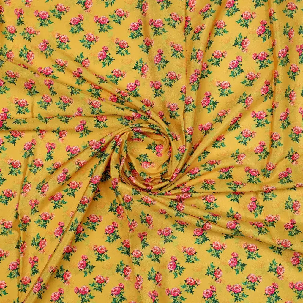 Pink Tiny Flower With Yellow Digital Printed Fabric - Crepe – cr 0 ta05637 110 pink tiny flower with yellow digital printed fabric crepe 1