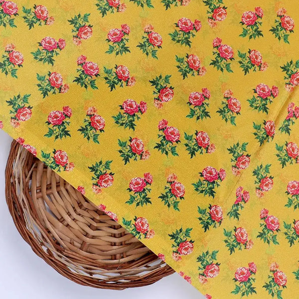 Pink Tiny Flower With Yellow Digital Printed Fabric - Crepe – cr 0 ta05637 110 pink tiny flower with yellow digital printed fabric crepe 2 - alternate view