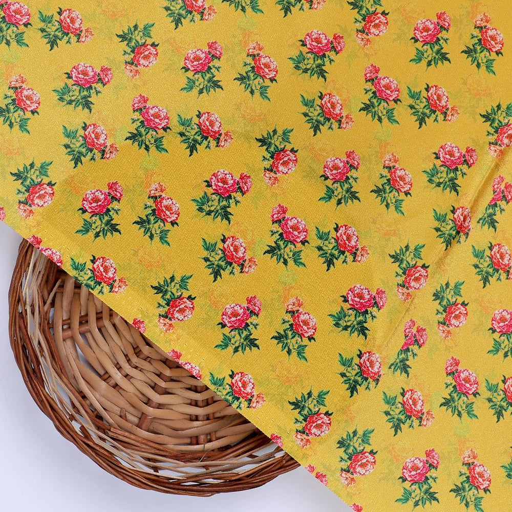 Pink Tiny Flower With Yellow Digital Printed Fabric - Crepe - FAB VOGUE Studio®