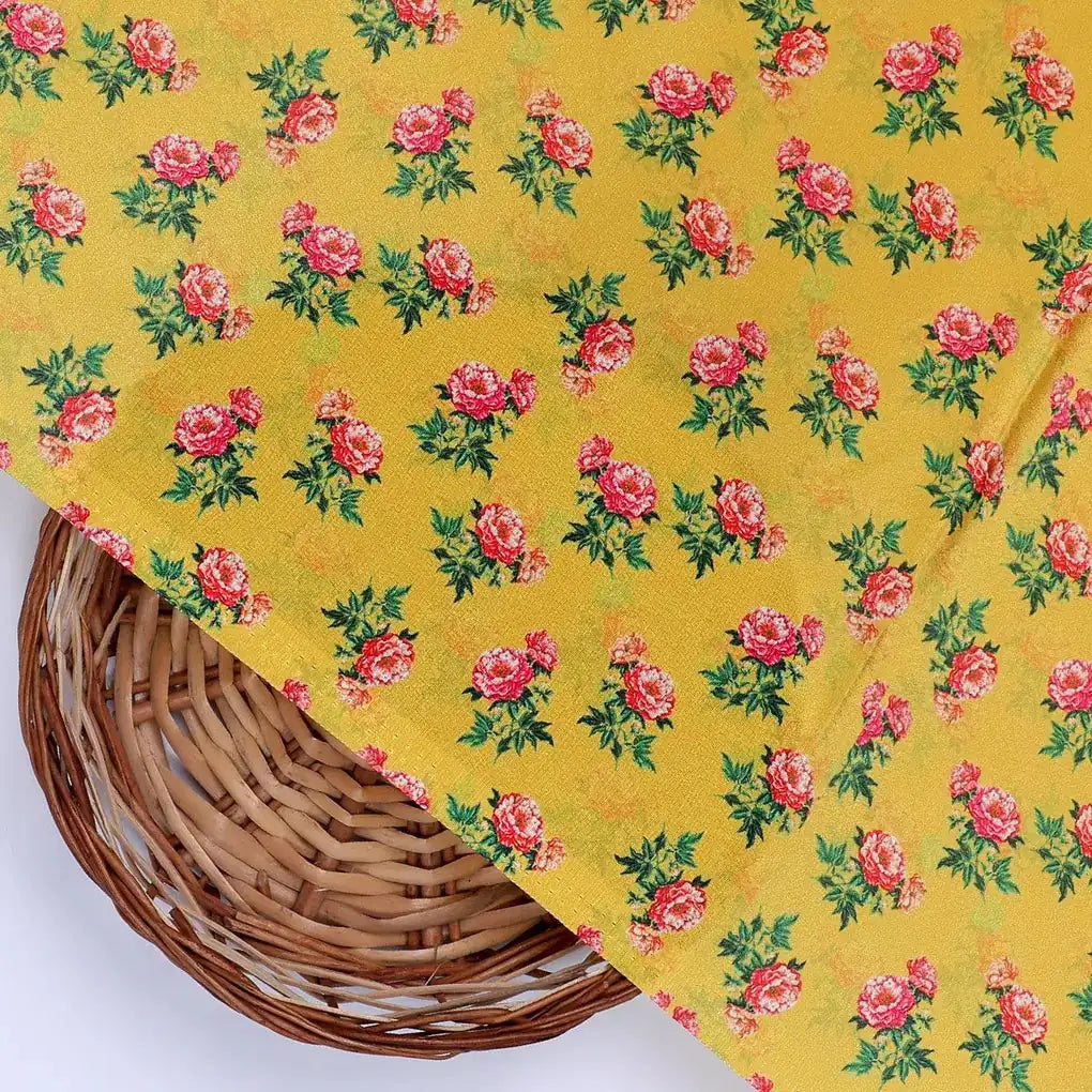 Pink Tiny Flower With Yellow Digital Printed Fabric - Crepe – cr 0 ta05637 110 pink tiny flower with yellow digital printed fabric crepe 2