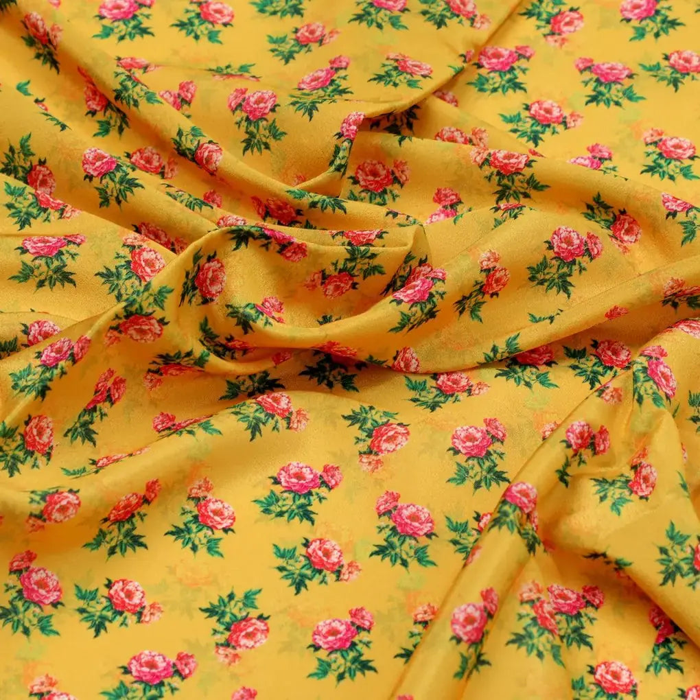 Pink Tiny Flower With Yellow Digital Printed Fabric - Crepe – cr 0 ta05637 110 pink tiny flower with yellow digital printed fabric crepe 3