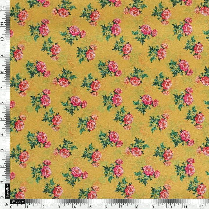 Pink Tiny Flower With Yellow Digital Printed Fabric - Crepe - FAB VOGUE Studio®