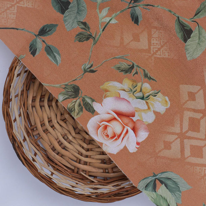 Oil Painted Flowers On Brown Digital Printed Fabric - Crepe - FAB VOGUE Studio®