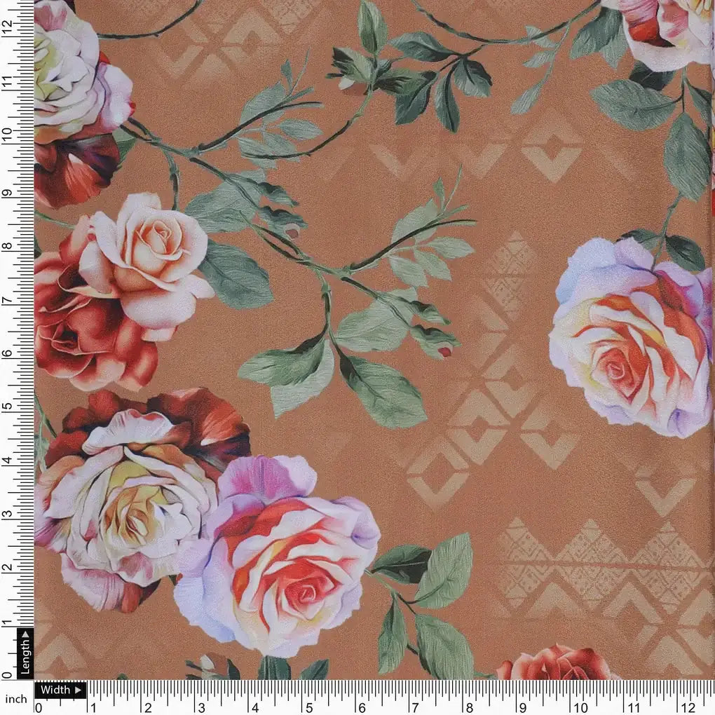 Oil Painted Flowers On Brown Digital Printed Fabric - Crepe – cr 0 ta05665p2 110 oil painted flowers on brown digital printed fabric crepe 4