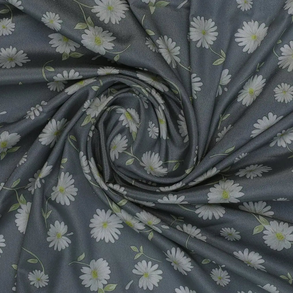 White Aster With Gray Background Digital Printed Fabric - Silk Crepe – cr 0 ta05678 110 white aster with gray background digital printed fabric silk crepe 1