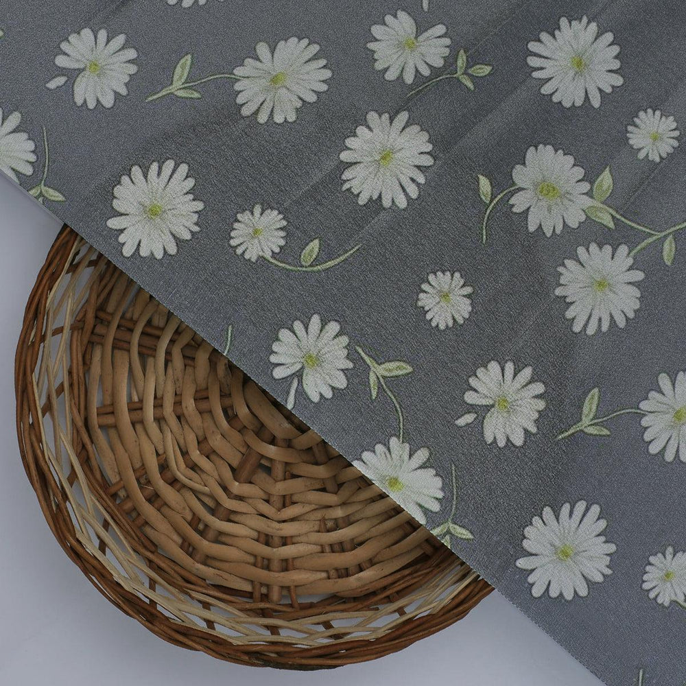 White Aster With Gray Background Digital Printed Fabric - Silk Crepe - FAB VOGUE Studio®