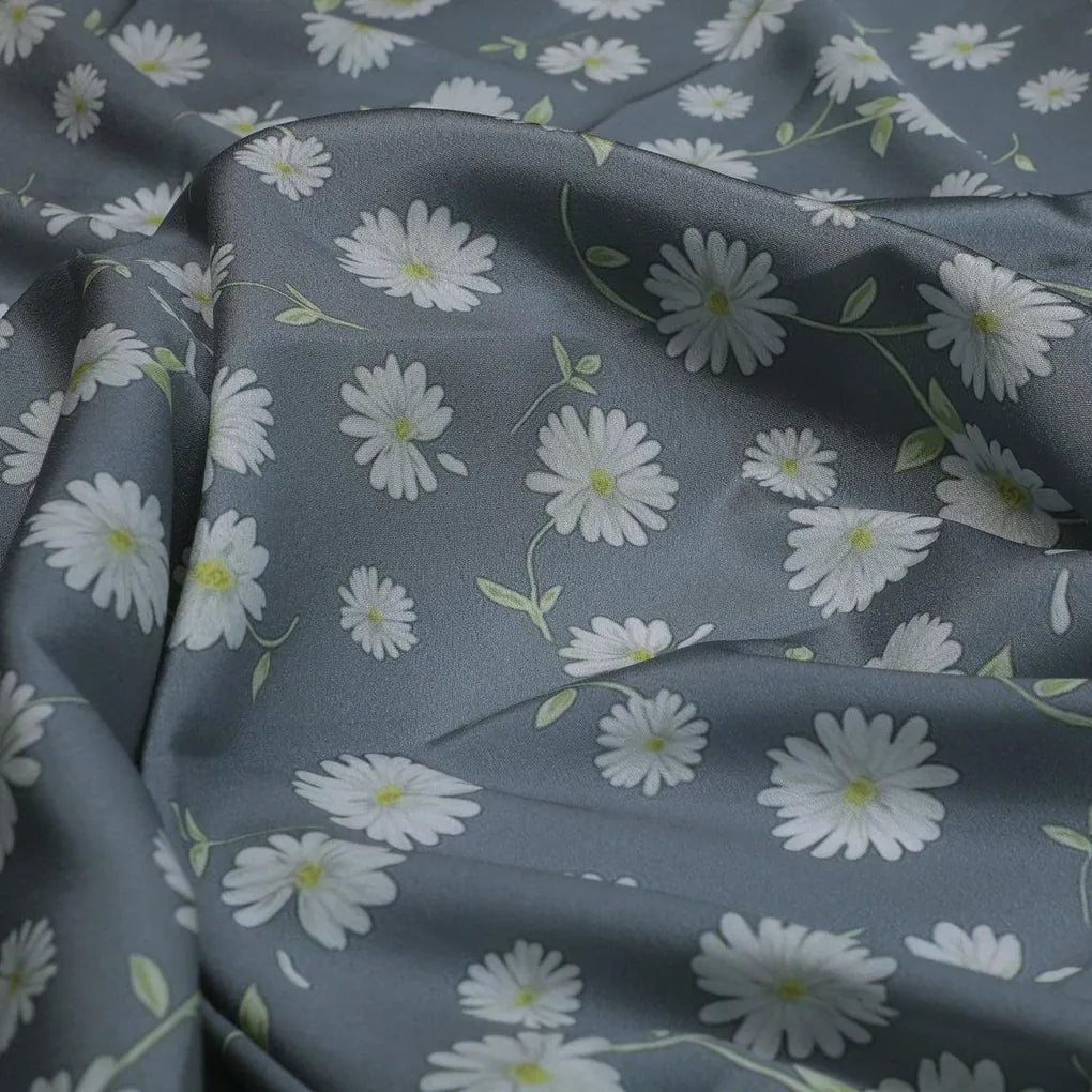 White Aster With Gray Background Digital Printed Fabric - Silk Crepe – cr 0 ta05678 110 white aster with gray background digital printed fabric silk crepe 3