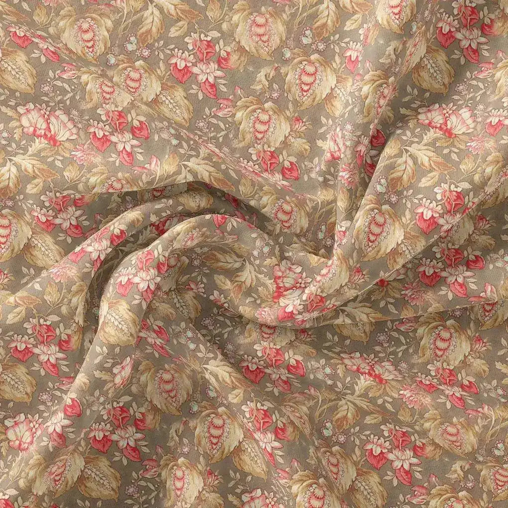 Decorative Leaves With Chiku Brown Digital Printed Fabric - Crepe – cr 0 ta05682 110 decorative leaves with chiku brown digital printed fabric crepe 1