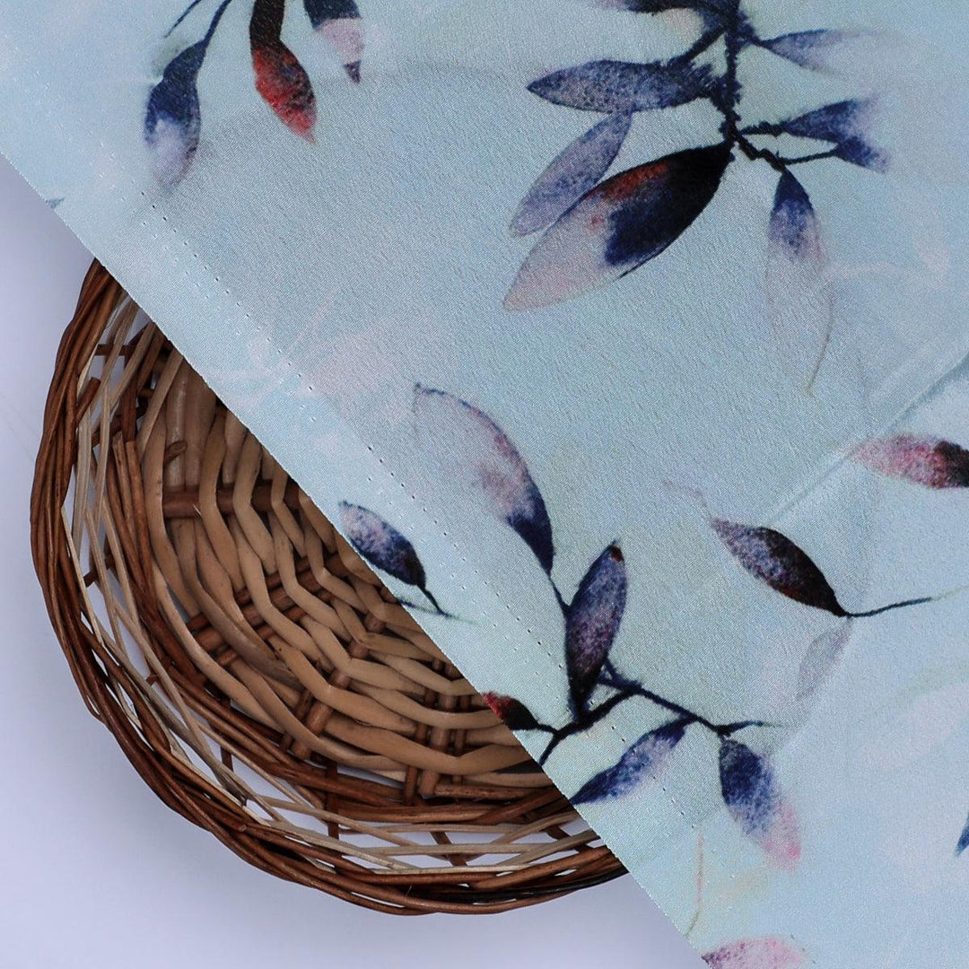 Bluish Thin And Light Leaves Digital Printed Fabric - Crepe - FAB VOGUE Studio®