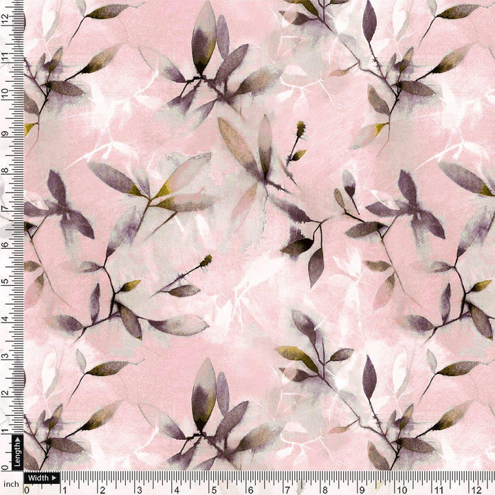 Pinkish Thin And Light Leaves Digital Printed Fabric - Crepe - FAB VOGUE Studio®