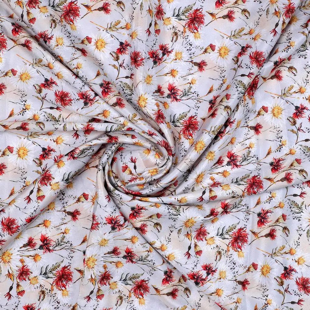 Daisy Branch Of White Flower Digital Printed Fabric - Silk Crepe – cr 0 ta06071 110 daisy branch of white flower digital printed fabric silk crepe 1