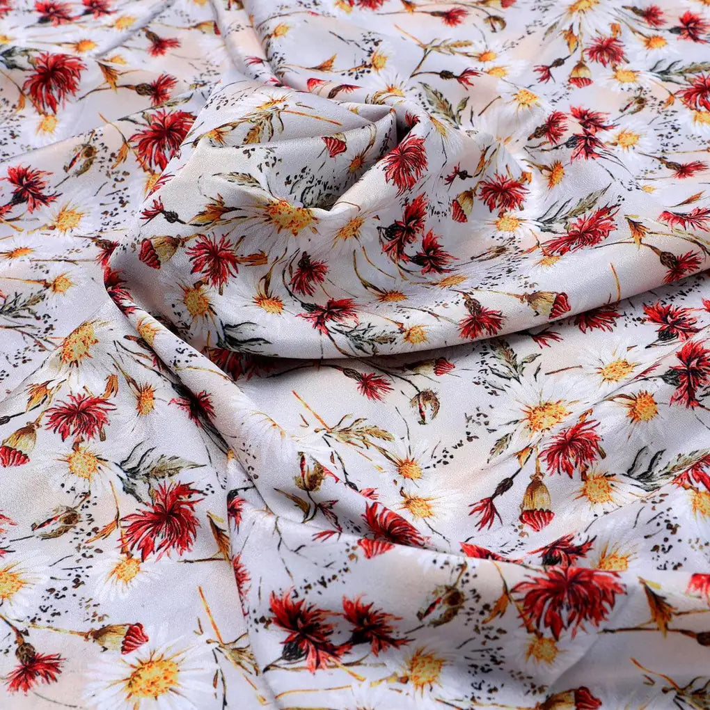 Daisy Branch Of White Flower Digital Printed Fabric - Silk Crepe – cr 0 ta06071 110 daisy branch of white flower digital printed fabric silk crepe 3