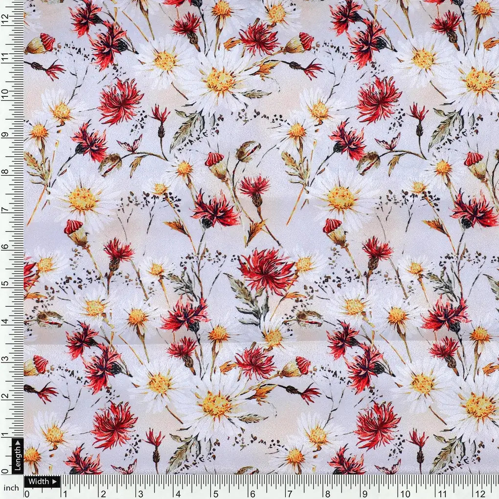 Daisy Branch Of White Flower Digital Printed Fabric - Silk Crepe – cr 0 ta06071 110 daisy branch of white flower digital printed fabric silk crepe 4