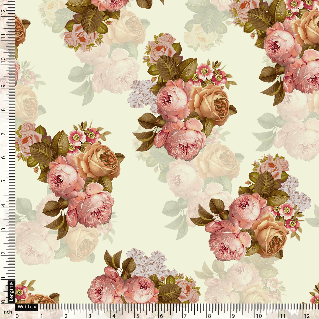 Beautiful Floral Golden Roses With Shiny Digital Printed Fabric - Silk Crepe - FAB VOGUE Studio®