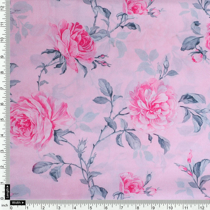 Pink Rose Allover Digital Printed Fabric - Crepe - FAB VOGUE Studio®