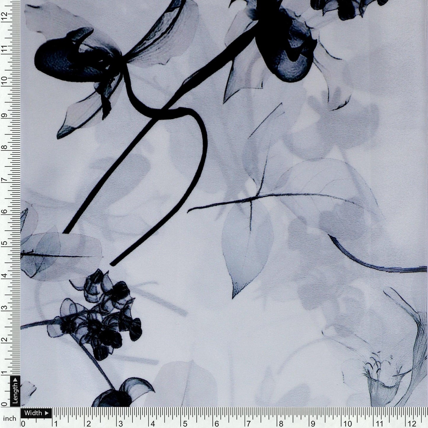 Black Floating Flowers Digital Printed Fabric - Crepe - FAB VOGUE Studio®