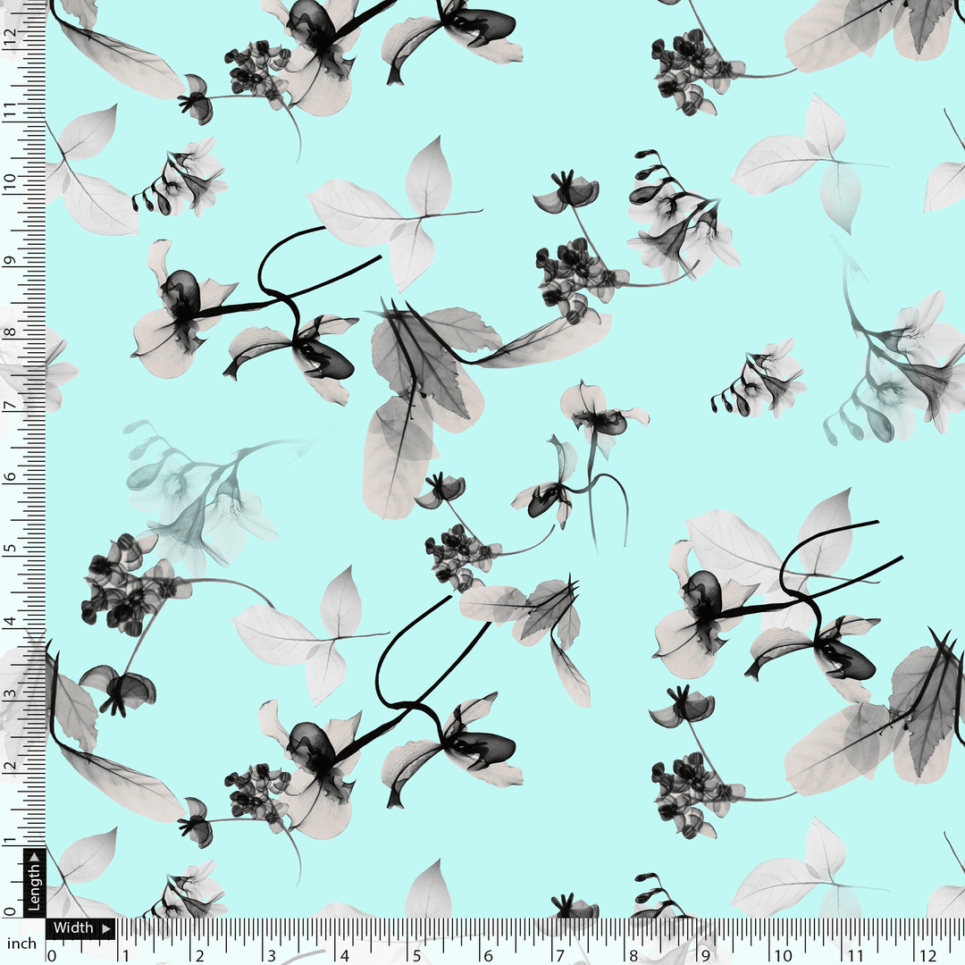 Morden Grey Leaves With Branch Digital Printed Fabric - Silk Crepe - FAB VOGUE Studio®