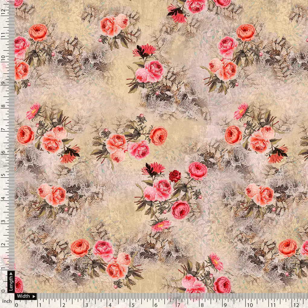Vintage Art Of Roses With Leaves Digital Printed Fabric - Silk Crepe – cr 0 ta06278c 110 vintage art of roses with leaves digital printed fabric silk crepe 5