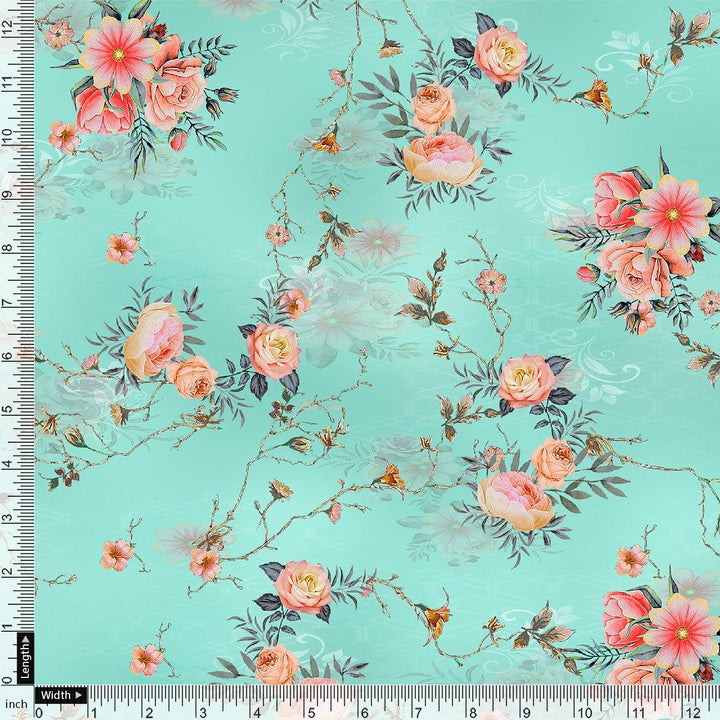 Flower Branch Allover Digital Printed Fabric - Crepe - FAB VOGUE Studio®
