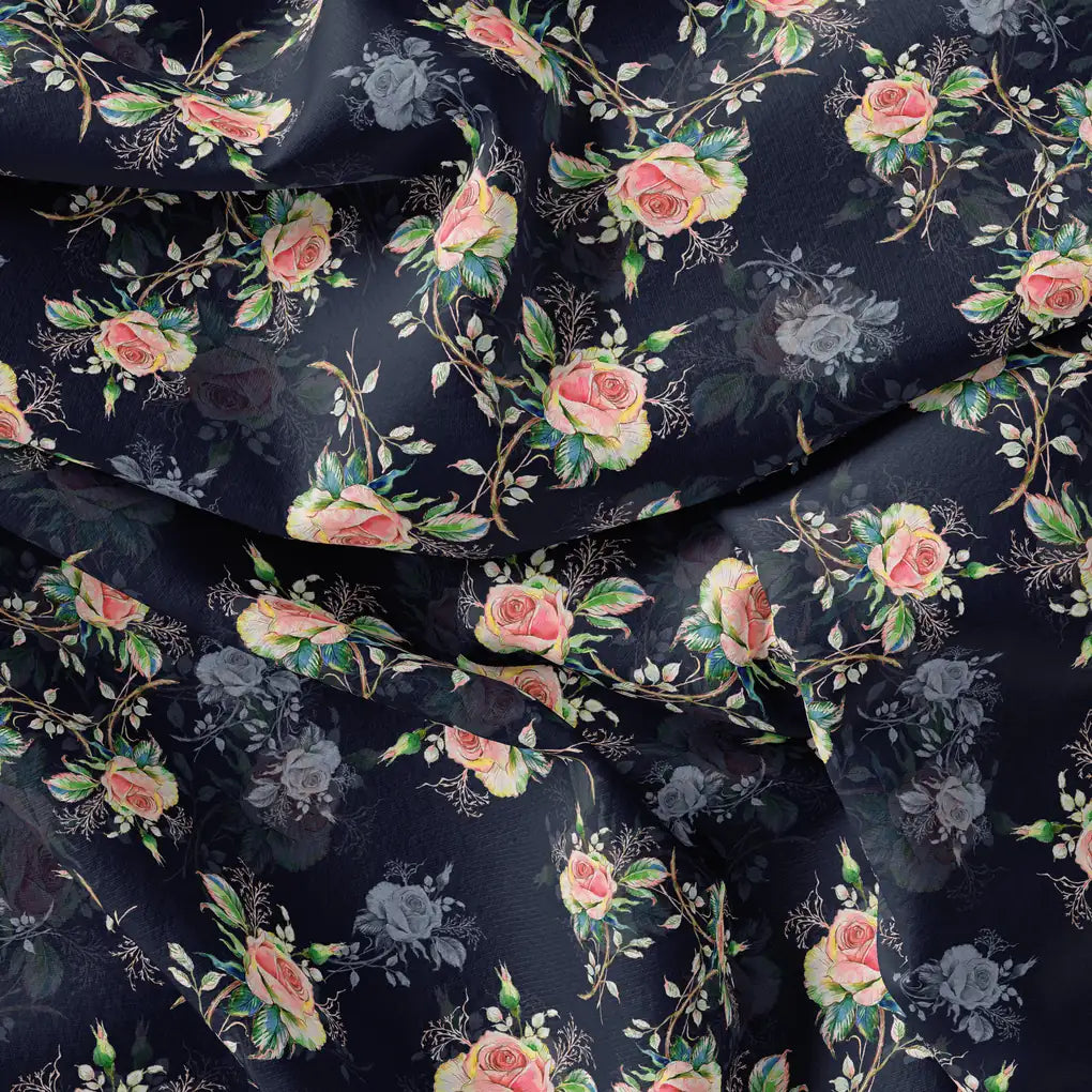 Colourful Roses With Multicolour Branch Digital Printed Fabric - Silk Crepe – cr 0 ta06702p6 110 colourful roses with multicolour branch digital printed fabric silk crepe 4