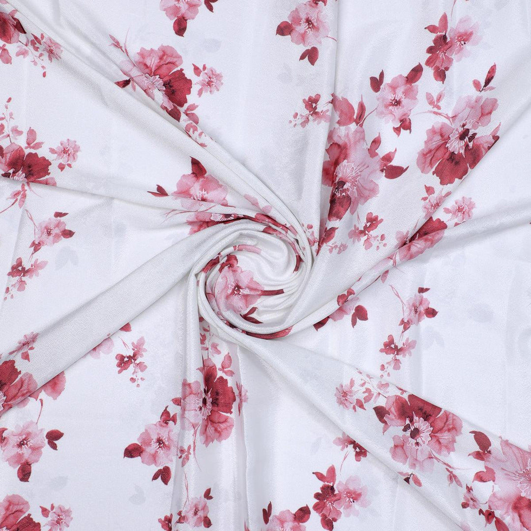 Maroon Flower Bunch Digital Printed Fabric - Crepe - FAB VOGUE Studio®