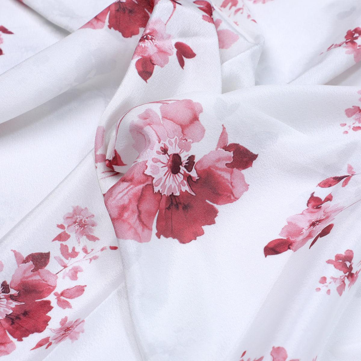 Maroon Flower Bunch Digital Printed Fabric - Crepe - FAB VOGUE Studio®