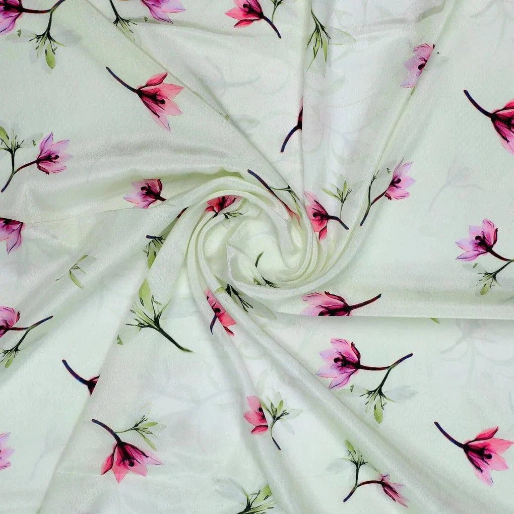 Pink Red Floating Flower On Lemon Yellow Digital Printed Fabric  - Crepe – cr 0 ta06994p2 110 pink red floating flower on lemon yellow digital printed fabric crepe 1