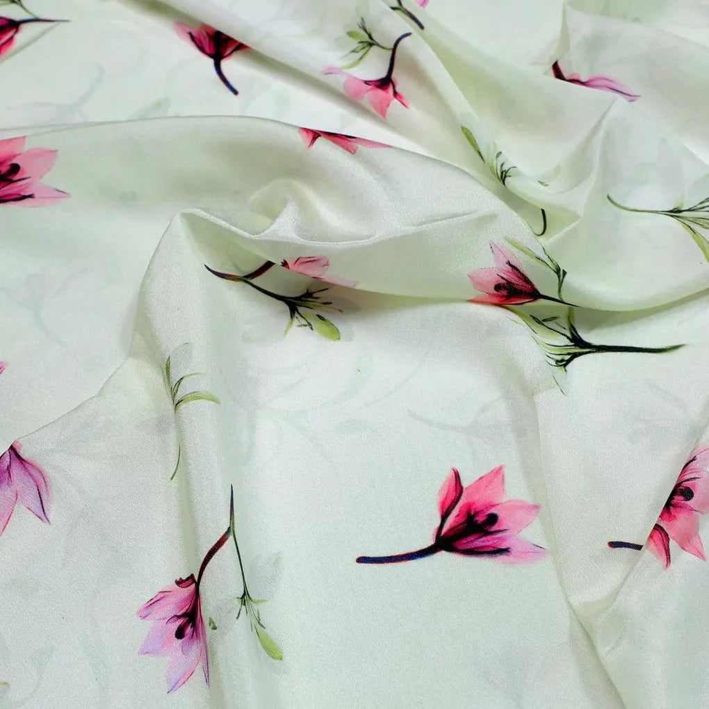 Pink Red Floating Flower On Lemon Yellow Digital Printed Fabric  - Crepe – cr 0 ta06994p2 110 pink red floating flower on lemon yellow digital printed fabric crepe 3