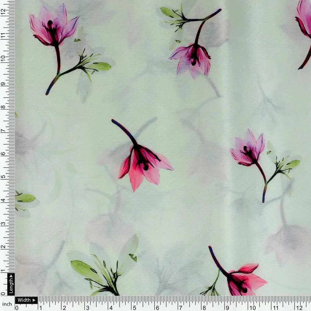 Pink Red Floating Flower On Lemon Yellow Digital Printed Fabric  - Crepe – cr 0 ta06994p2 110 pink red floating flower on lemon yellow digital printed fabric crepe 4