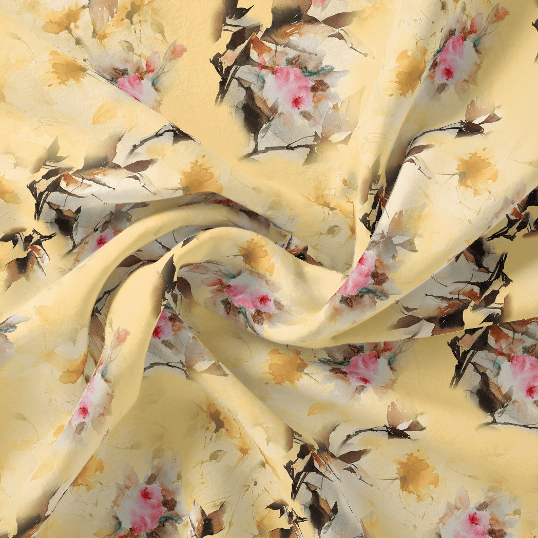 Coolest Watercolour Paper Art Of Flower Digital Printed Fabric - Silk Crepe - FAB VOGUE Studio®
