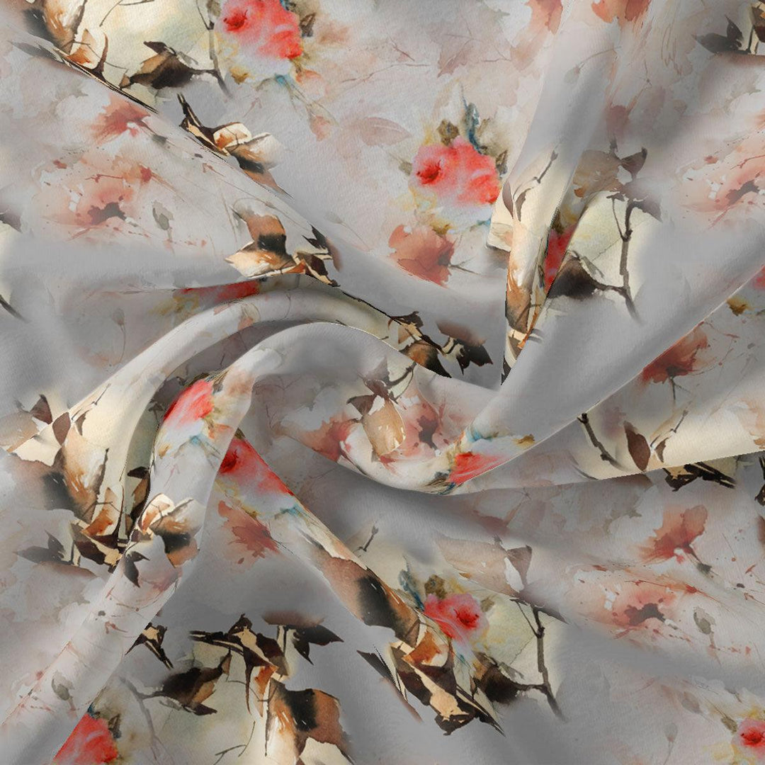 Red Leaves Printed Silk Crepe Fabric Material - FAB VOGUE Studio®