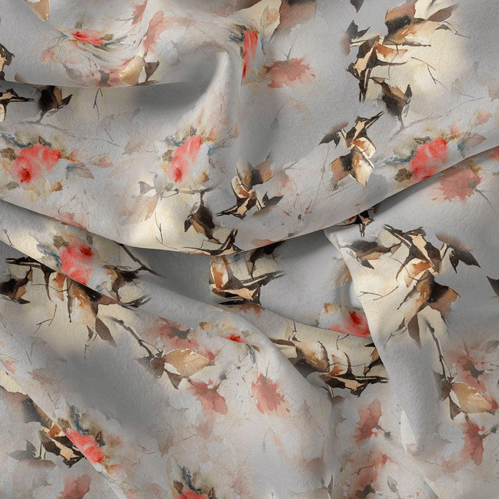 Red Leaves Printed Silk Crepe Fabric Material - FAB VOGUE Studio®
