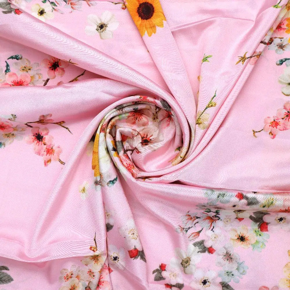 Decorative Multicolour Sunflower Digital Printed Fabric - Silk Crepe – cr 0 ta07140 110 decorative multicolour sunflower digital printed fabric silk crepe 1