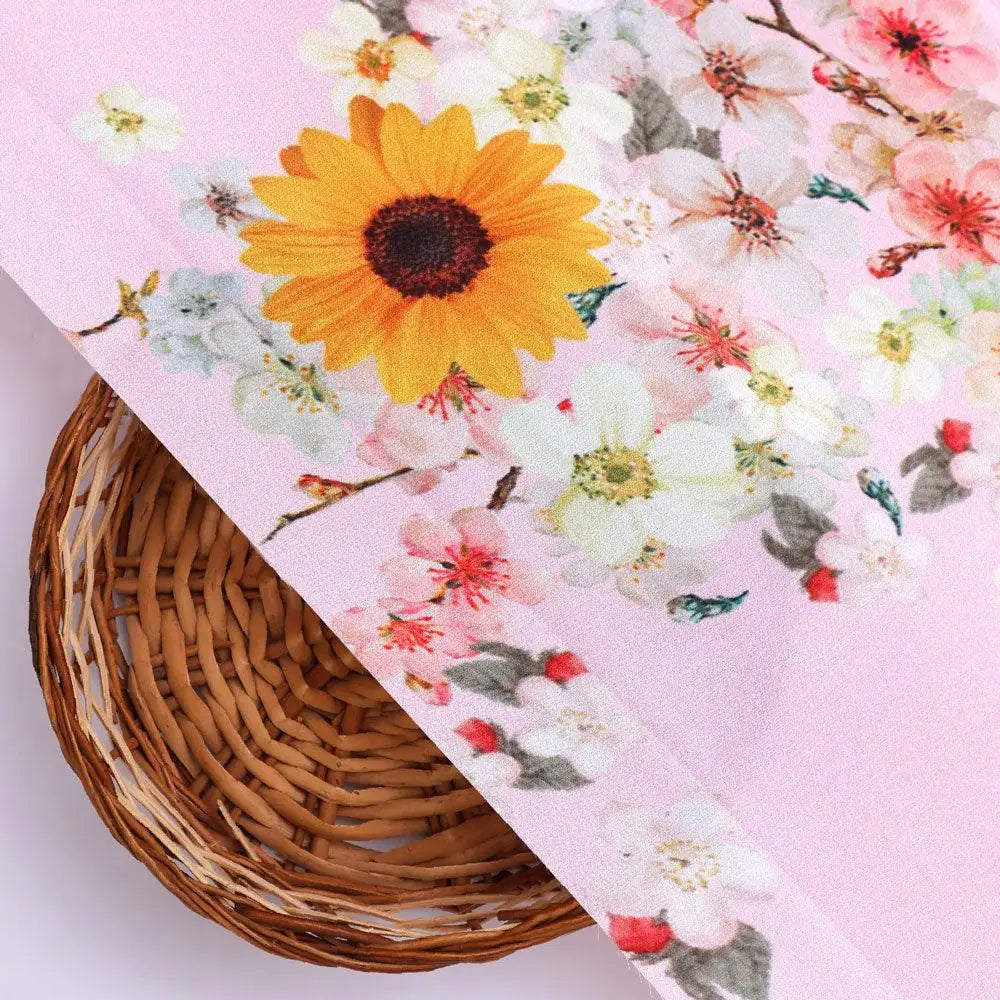 Decorative Multicolour Sunflower Digital Printed Fabric - Silk Crepe – cr 0 ta07140 110 decorative multicolour sunflower digital printed fabric silk crepe 2