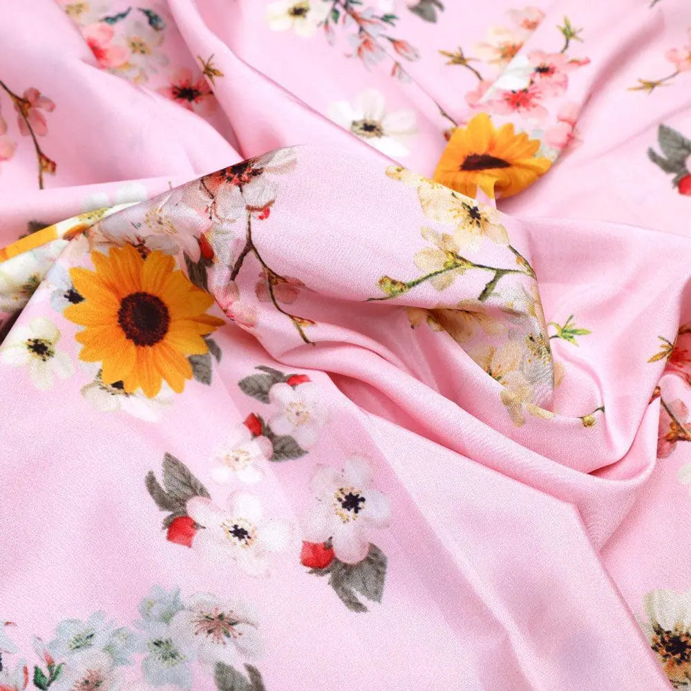 Decorative Multicolour Sunflower Digital Printed Fabric - Silk Crepe – cr 0 ta07140 110 decorative multicolour sunflower digital printed fabric silk crepe 3
