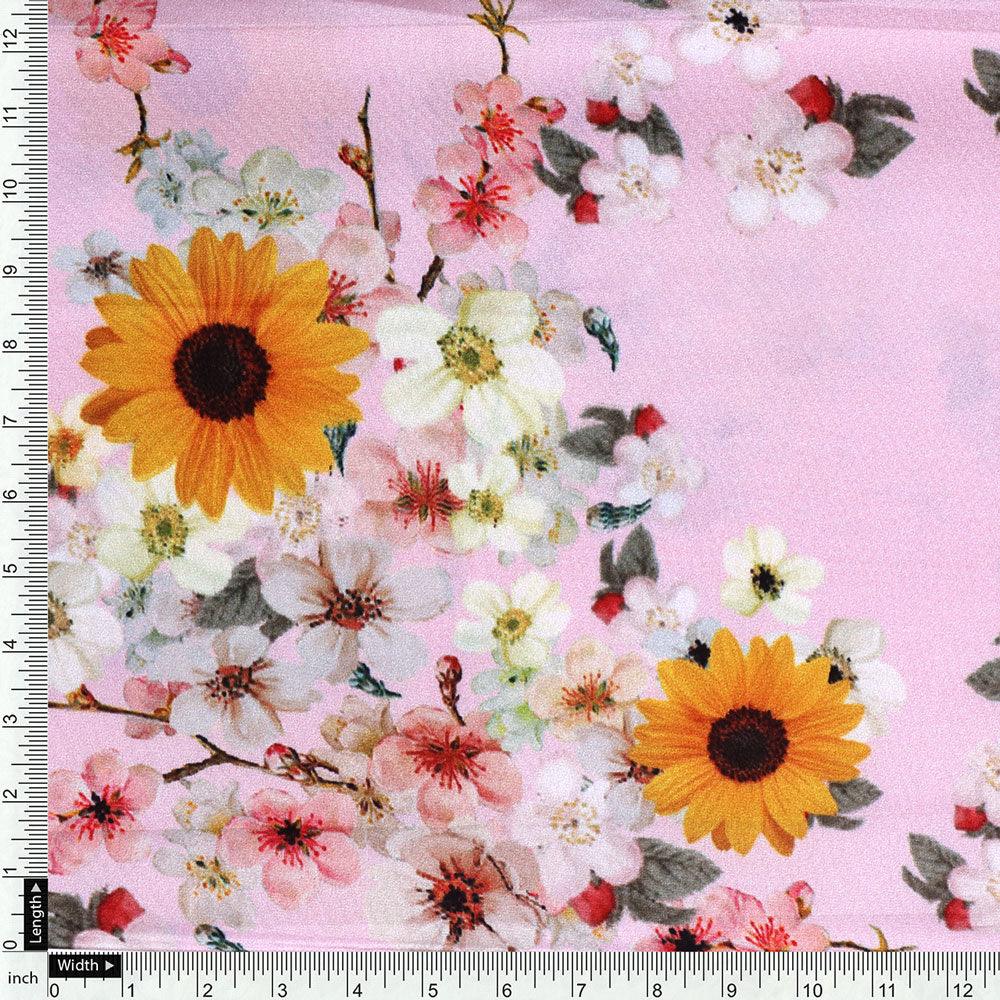 Decorative Multicolour Sunflower Digital Printed Fabric - Silk Crepe - FAB VOGUE Studio®