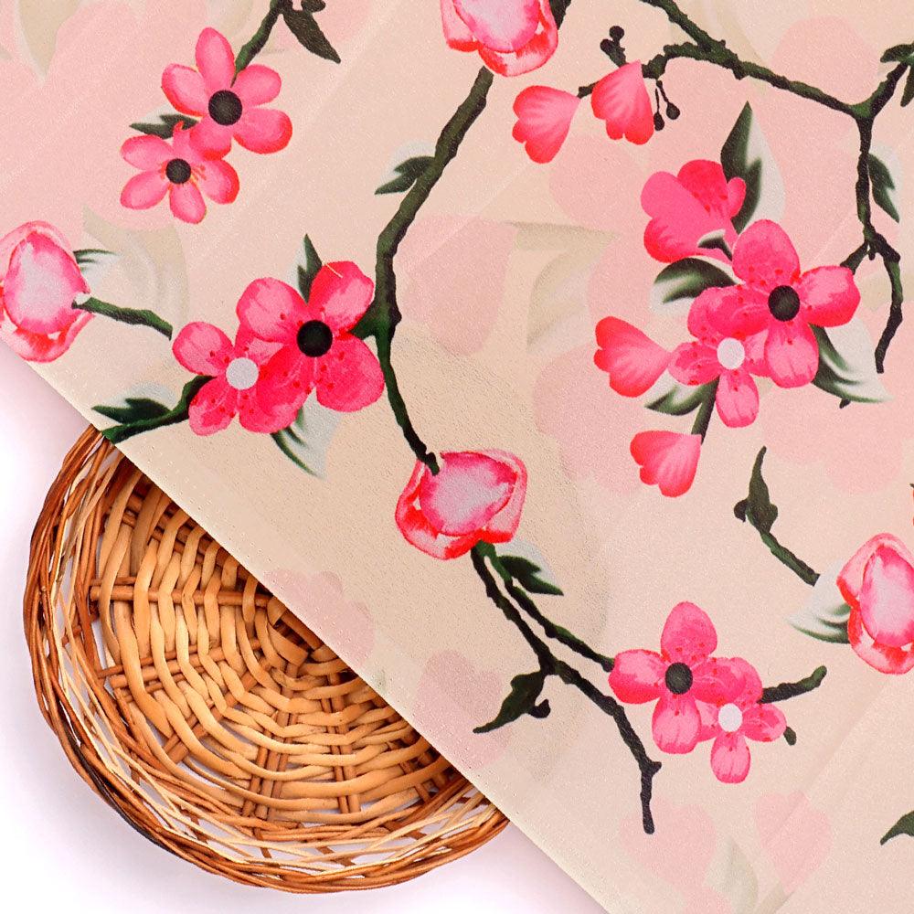 Cherry Red Flower With Branch Digital Printed Fabric - Crepe - FAB VOGUE Studio®
