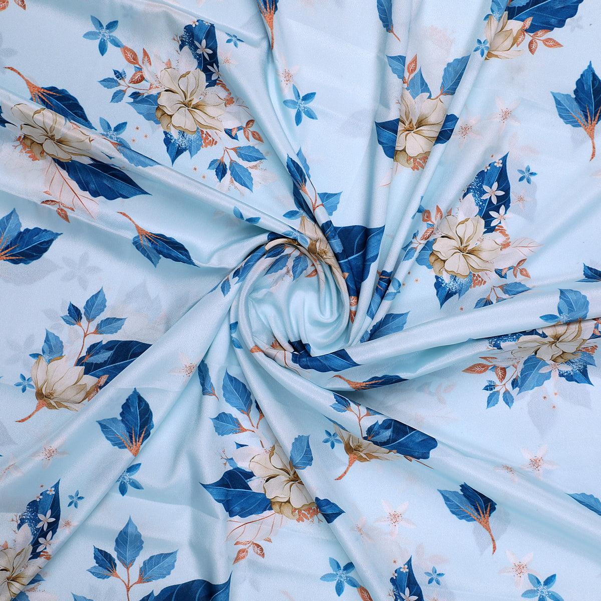 Flower On Ocean Blue Digital Printed Fabric - Crepe - FAB VOGUE Studio®