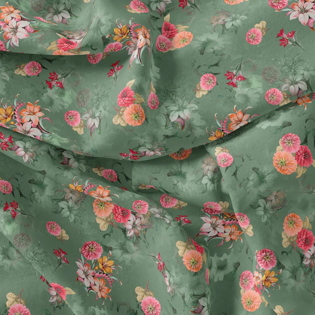 Lovely Chrysanthemum With Multi Flower Printed Fabric - Silk Crepe – cr 0 ta07392p1 110 lovely chrysanthemum with multi flower printed fabric silk crepe 4
