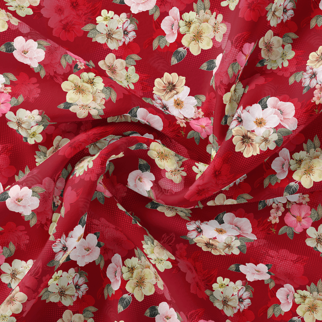 Big Narcissus Multi Colour Flower Digital Printed Fabric - Silk Crepe - FAB VOGUE Studio®