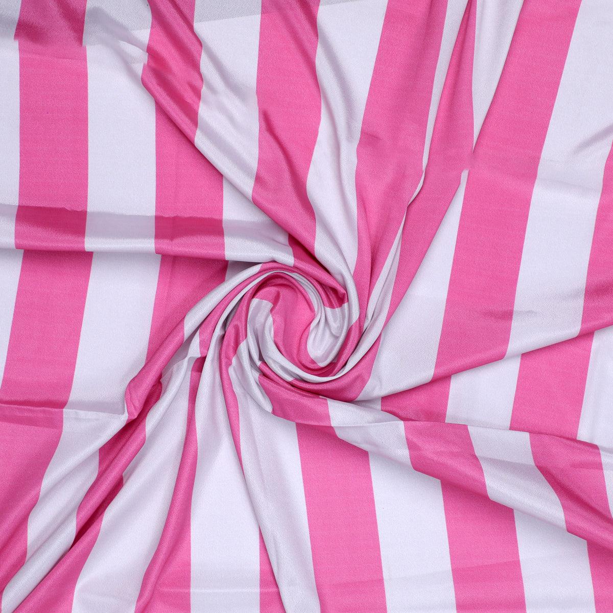 Peach And Pink Stripes Digital Printed Fabric - Crepe - FAB VOGUE Studio®