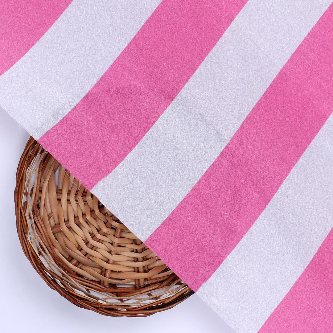 Peach And Pink Stripes Digital Printed Fabric - Crepe - FAB VOGUE Studio®