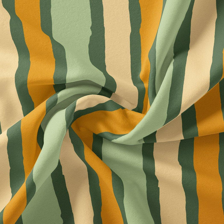 Yellow Green Stripes Digital Printed Fabric - Crepe - FAB VOGUE Studio®
