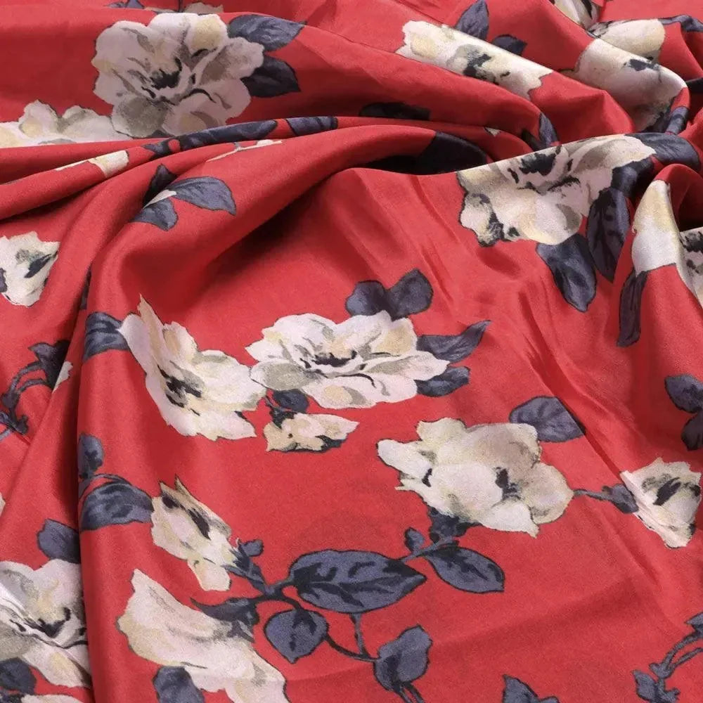 Red And White Flower Digital Printed Fabric - Crepe – cr 0 ta07549 110 red and white flower digital printed fabric crepe 3