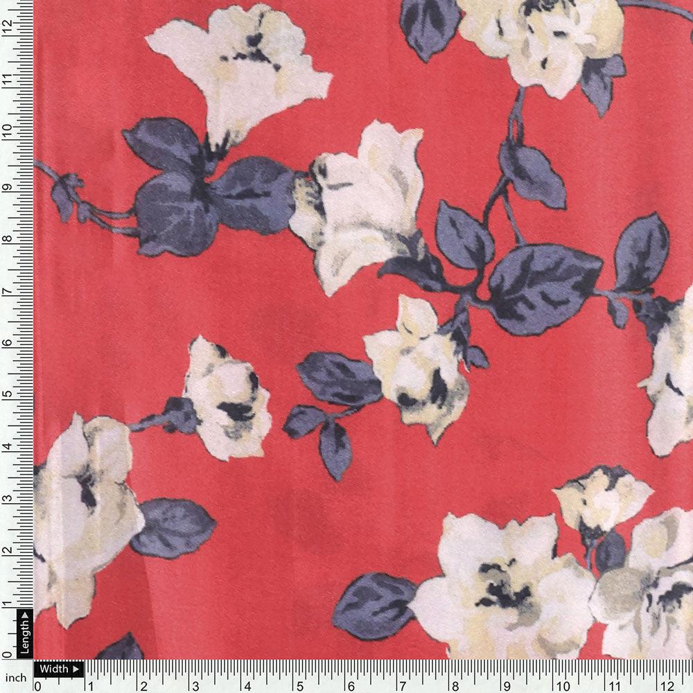 Red And White Flower Digital Printed Fabric - Crepe - FAB VOGUE Studio®