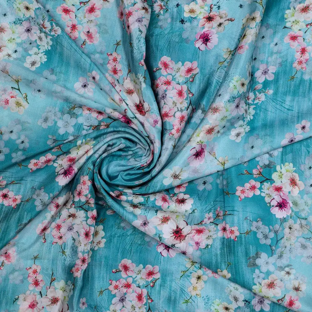 Periwinkle Floral Spring Flower Digital Printed Fabric - Silk Crepe – cr 0 ta07570p4 110 periwinkle floral spring flower digital printed fabric silk crepe 1