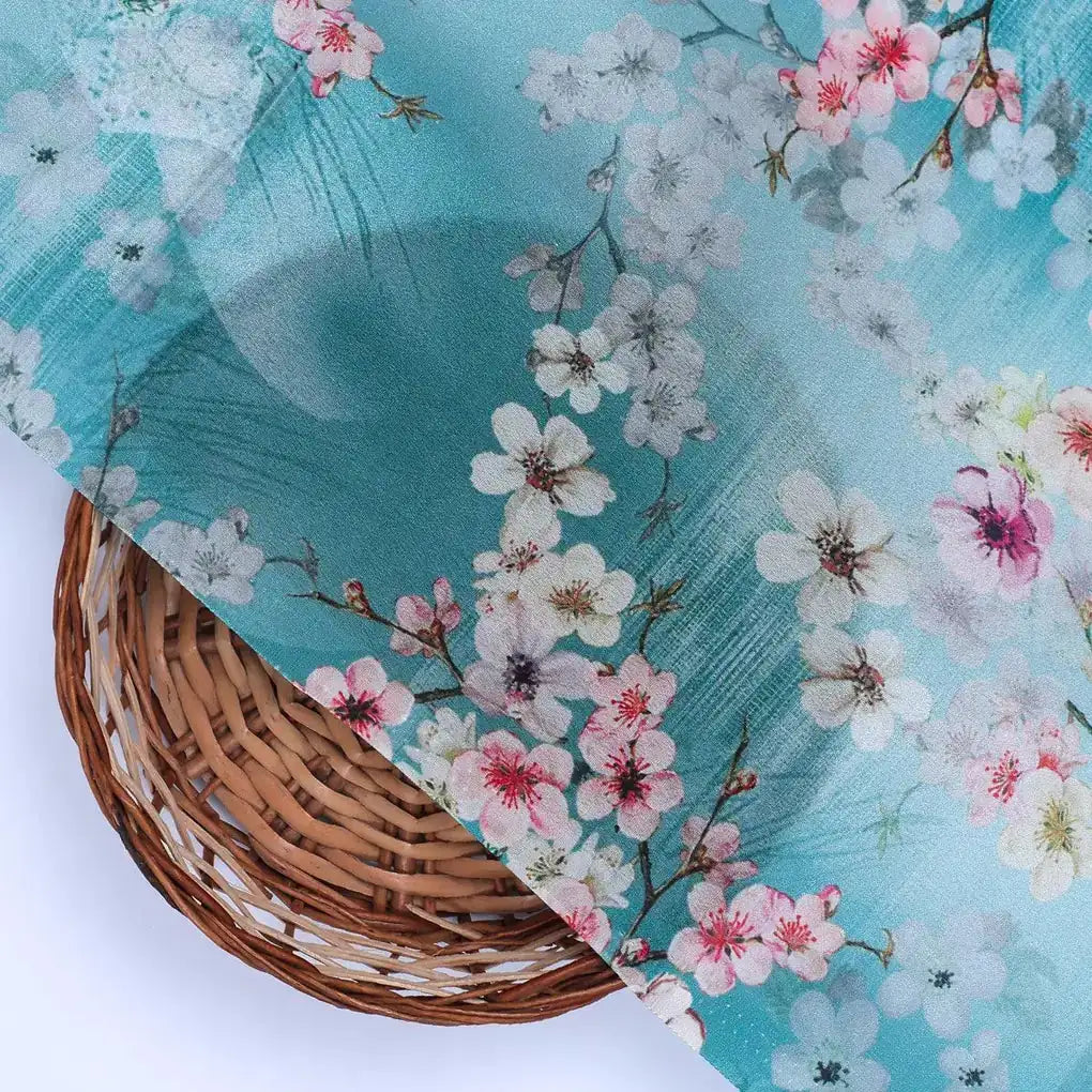 Periwinkle Floral Spring Flower Digital Printed Fabric - Silk Crepe – cr 0 ta07570p4 110 periwinkle floral spring flower digital printed fabric silk crepe 2