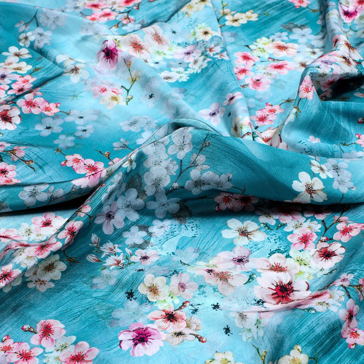Periwinkle Floral Spring Flower Digital Printed Fabric - Silk Crepe - FAB VOGUE Studio®