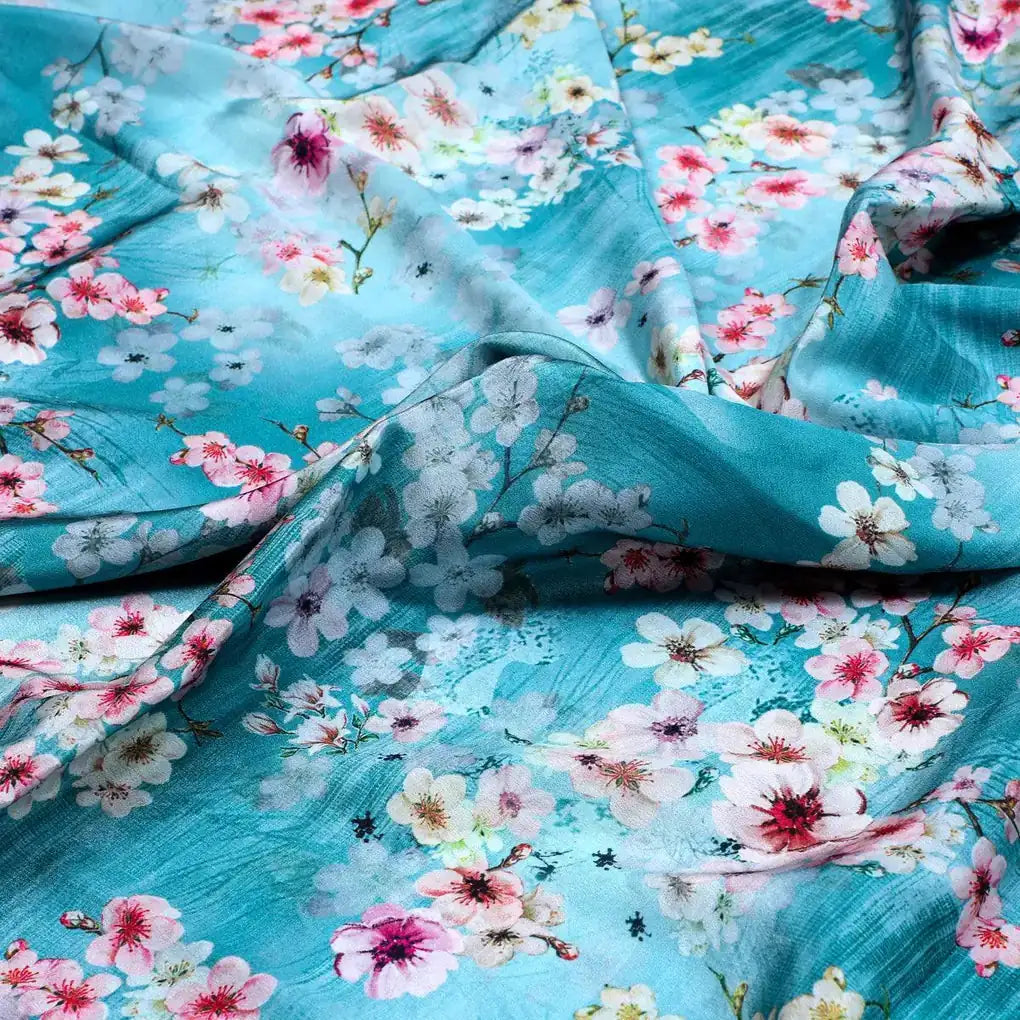 Periwinkle Floral Spring Flower Digital Printed Fabric - Silk Crepe – cr 0 ta07570p4 110 periwinkle floral spring flower digital printed fabric silk crepe 3